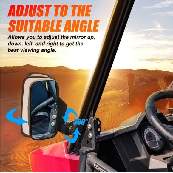 RANSOTO Ranger Side Mirrors, UTV  Compatible with Polaris Ranger Black - Picture 7 of 8